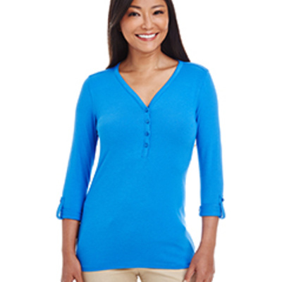 Ladies' Perfect Fit™ Y-Placket Convertible Sleeve Knit Top Thumbnail