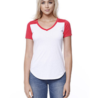 Ladies' CVC Varsity V-Neck T-Shirt Thumbnail