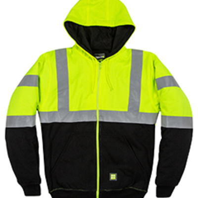 Men's Hi-Vis Class 3 Color Block Full-Zip Hooded Sweatshirt Thumbnail